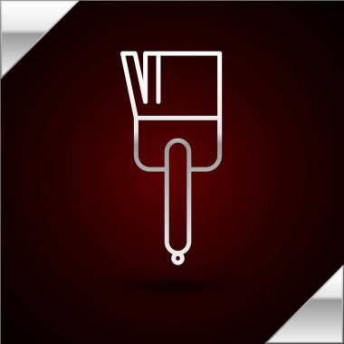 Gümüş çizgili mutfak fırçası ikonu koyu kırmızı arka planda izole edilmiş. Vektör İllüstrasyonu