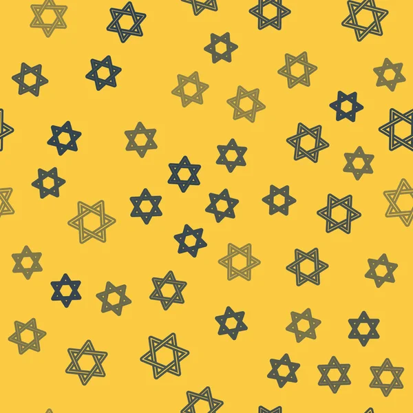 Blue line Star of David icon isolated seamless pattern on yellow background. Jewish religion symbol. Symbol of Israel. Vector Illustration — Stock Vector