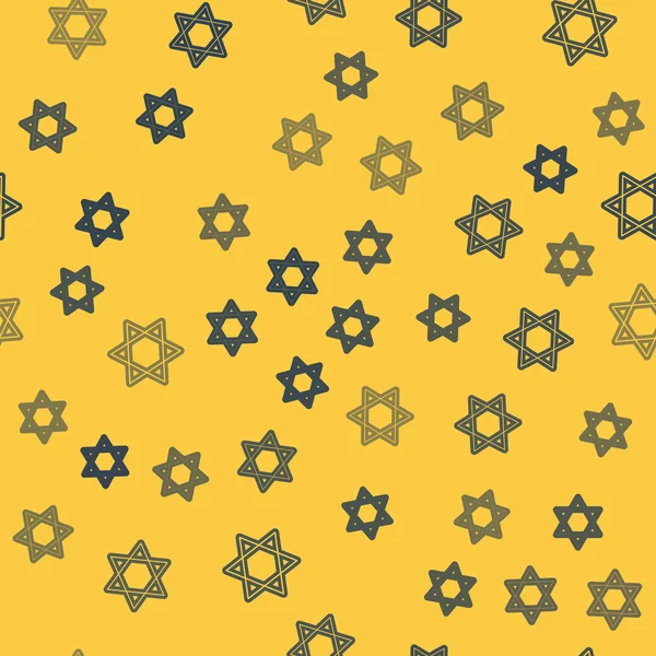 Blue line Star of David icon isolated seamless pattern on yellow background. Jewish religion symbol. Symbol of Israel. Vector Illustration — Stock Vector