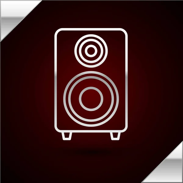 Silver line Stereo speaker icon isolated on dark red background. Sound system speakers. Music icon. Musical column speaker bass equipment. Vector Illustration — ストックベクタ