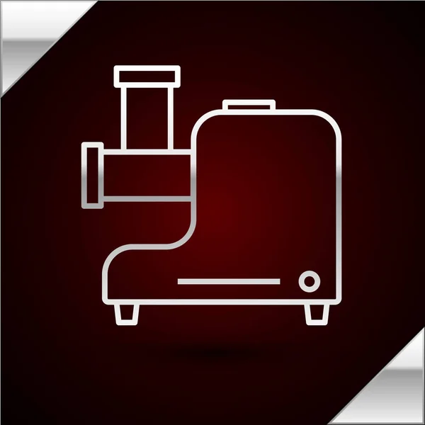 Silberne Linie Küchenfleischmühle Symbol isoliert auf dunkelrotem Hintergrund. Vektorillustration — Stockvektor