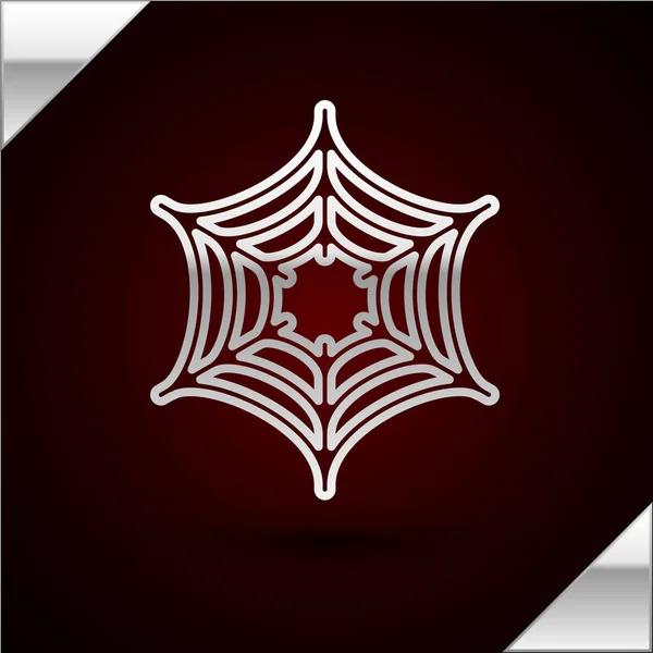 Silver linje Spider webb ikon isolerad på mörkröd bakgrund. Cobweb-skylt. Glad halloweenfest. Vektor Illustration — Stock vektor