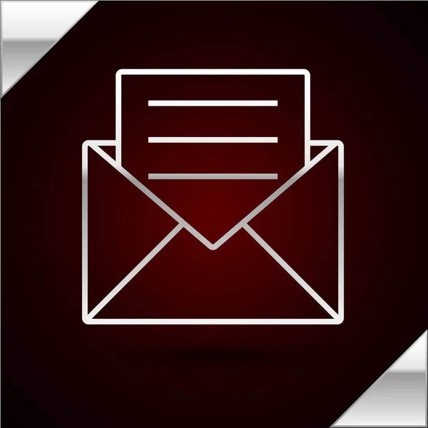 Envelope de linha de prata com ícone de cartão de convite isolado no fundo vermelho escuro. Ilustração vetorial — Vetor de Stock