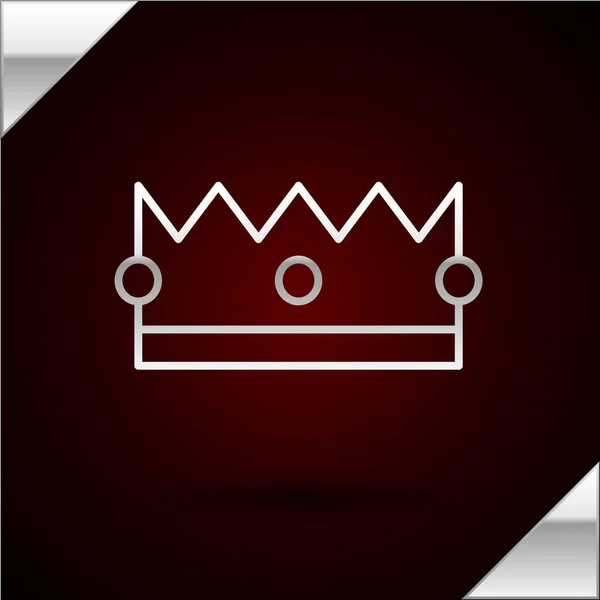 Gümüş çizgili Crown simgesi koyu kırmızı arka planda izole edilmiş. Vektör İllüstrasyonu — Stok Vektör