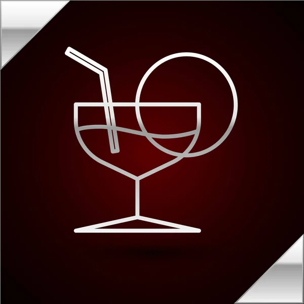 Silver line Martini glass icon isolated on dark red background. Cocktail icon. Wine glass icon. Vector Illustration — Stock Vector