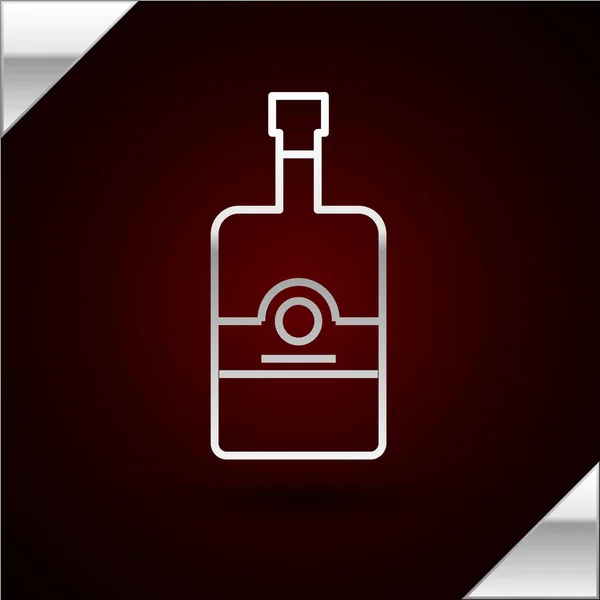 Ezüst vonal Whiskey palack ikon elszigetelt sötét vörös háttérrel. Vektorillusztráció — Stock Vector