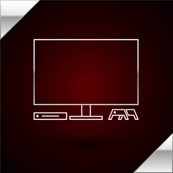 Silver line Video game console icon isolated on dark red background. Game console with joystick and lcd television. Vector Illustration — Stock Vector
