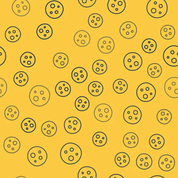 Ligne bleue Cookie ou biscuit avec icône chocolat motif isolé sans couture sur fond jaune. Illustration vectorielle — Image vectorielle