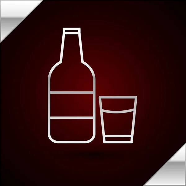 Silver line Closed glass bottle with milk and glass icon isolated on dark red background. Vector Illustration — Stock Vector