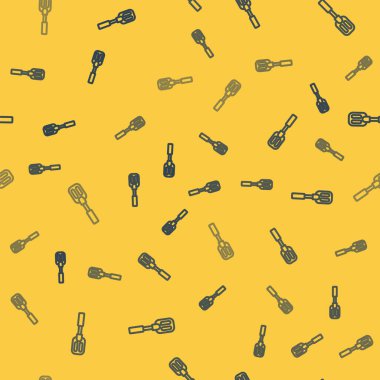Mavi çizgi Spatula simgesi sarı arkaplandaki kusursuz deseni izole etti. Mutfak spatula ikonu. Bbq spatula işareti. Barbekü ve ızgara aleti. Vektör İllüstrasyonu