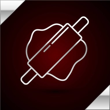 Gümüş çizgili Rolling Pin ikonu koyu kırmızı arka planda izole edilmiş. Vektör İllüstrasyonu