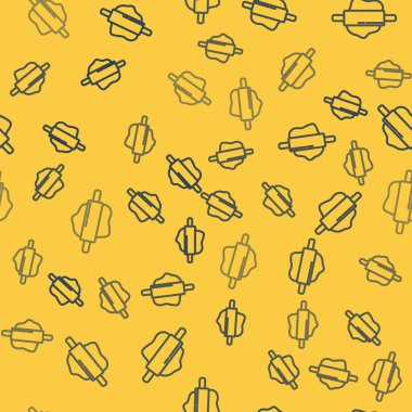 Mavi çizgi Rolling Pin ikonu sarı arkaplandaki kusursuz deseni izole etti. Vektör İllüstrasyonu