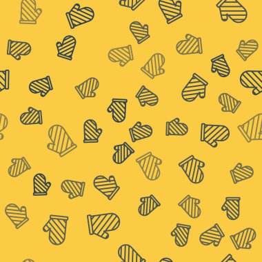 Mavi çizgili fırın eldiveni ikonu sarı arka planda izole edilmiş pürüzsüz desen. Mutfak tutacağı işareti. Yemek eldiveni. Vektör İllüstrasyonu