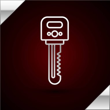 Gümüş çizgili anahtar simgesi koyu kırmızı arkaplanda izole edilmiş. Vektör İllüstrasyonu