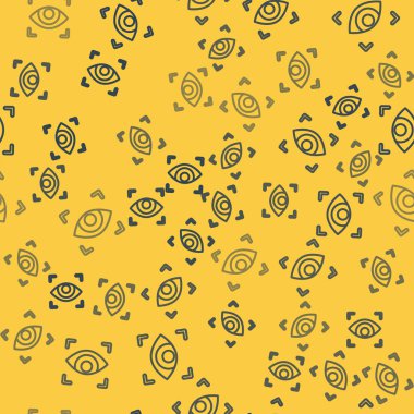 Mavi çizgi göz tarama ikonu sarı arkaplanda kusursuz desen izole etti. Göz taraması yapılıyor. Güvenlik kontrol sembolü. Siber göz işareti. Vektör İllüstrasyonu