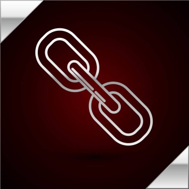 Gümüş çizgili zincir halka simgesi koyu kırmızı arkaplanda izole edildi. Bağlantı bekar. Vektör İllüstrasyonu