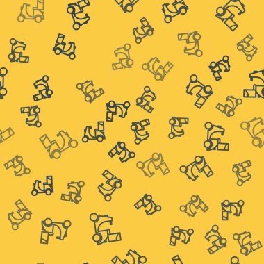 Mavi çizgi Scooter dağıtım ikonu sarı arka planda izole edilmiş pürüzsüz desen. Teslimat hizmeti konsepti. Vektör İllüstrasyonu