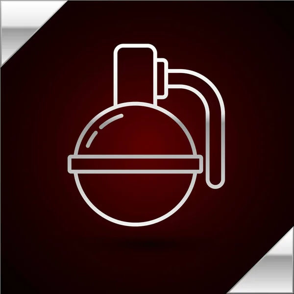 Silver line Hand grenade icon isolated on dark red background. Bomb explosion. Vector Illustration — Stock Vector