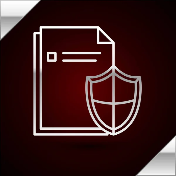 Silver line Document protection concept icon isolated on dark red background. Confidential information and privacy idea, secure, guard, shield. Vector Illustration — ストックベクタ