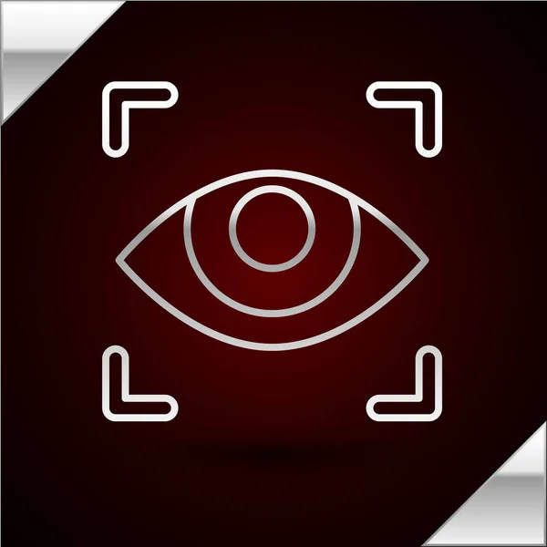 Silver line Icône de scan oculaire isolée sur fond rouge foncé. Un oeil qui scanne. Symbole de sécurité. Cyber eye sign. Illustration vectorielle — Image vectorielle