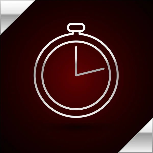 Silver line Stopwatch icon isolated on dark red background. Time timer sign. Vector Illustration — Stock Vector