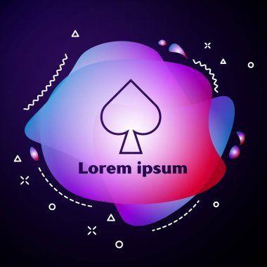 Mor çizgi Maça sembollü iskambil kartı koyu mavi arkaplanda izole edilmiş. Kumarhane kumarı. Sıvı şekilli soyut pankart. Vektör İllüstrasyonu
