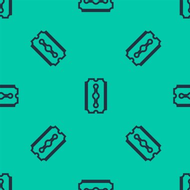 Mavi çizgi Blade jilet ikonu yeşil arka planda kusursuz desen izole etti. Vektör İllüstrasyonu