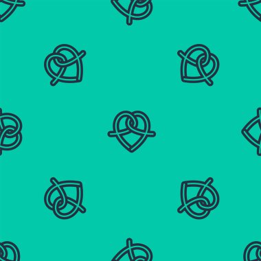 Mavi çizgi simgesi yeşil arkaplanda izole edilmiş pürüzsüz desen. Alman konforlu yemek hamur işi. Oktoberfest festivali. Vektör İllüstrasyonu