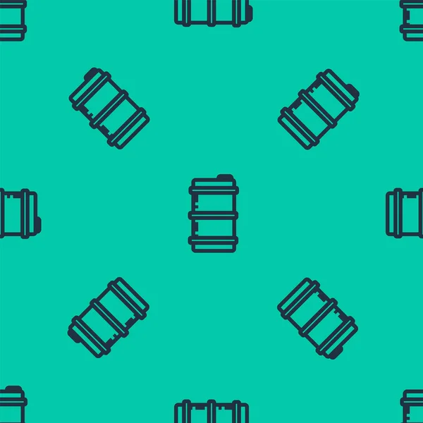 Línea azul Icono del barril de cerveza de metal patrón inconsútil aislado sobre fondo verde. Ilustración vectorial — Vector de stock