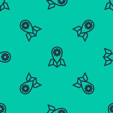 Mavi çizgi konum simgesi yeşil arkaplanda izole edilmiş kusursuz desen. Vektör İllüstrasyonu