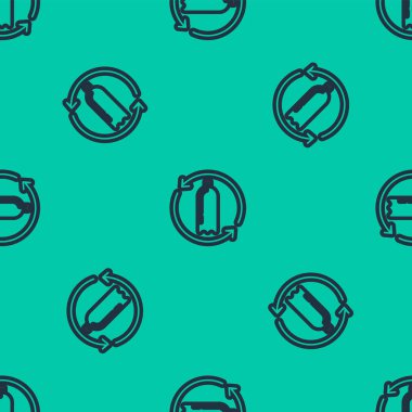 Mavi çizgi geri dönüşüm plastik şişe ikonu yeşil arka planda izole edilmiş pürüzsüz desen. Vektör İllüstrasyonu