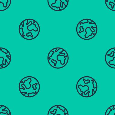 Mavi çizgi Dünya ikonu yeşil arka planda izole edilmiş pürüzsüz desen. Dünya ya da Dünya işareti. Küresel internet sembolü. Geometrik şekiller. Vektör İllüstrasyonu