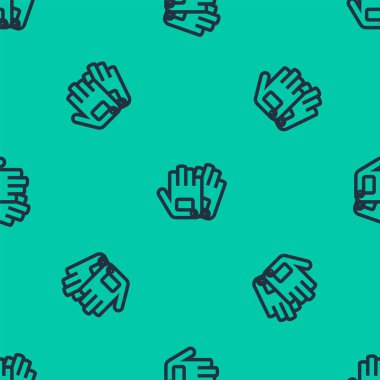 Mavi çizgi eldiven simgesi yeşil arkaplanda pürüzsüz desen izole etti. Olağanüstü bir spor. Spor malzemeleri. Vektör İllüstrasyonu