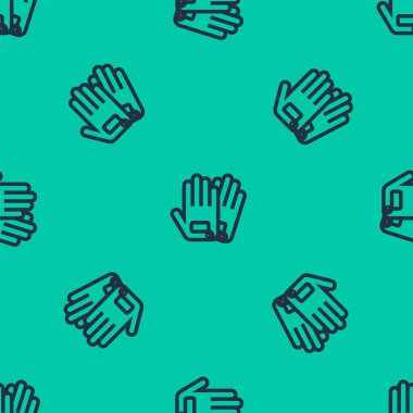 Mavi çizgi eldiven simgesi yeşil arkaplanda pürüzsüz desen izole etti. Olağanüstü bir spor. Spor malzemeleri. Vektör İllüstrasyonu