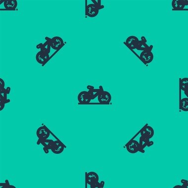 Mavi çizgi bisiklet ikonu yeşil arka planda izole edilmiş pürüzsüz desen. Bisiklet yarışı. Olağanüstü bir spor. Spor malzemeleri. Vektör İllüstrasyonu