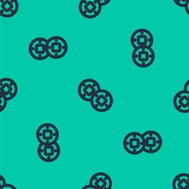 Mavi çizgi Yahudi madeni para ikonu yeşil arka planda kusursuz desen izole etti. Para birimi sembolü. Vektör İllüstrasyonu