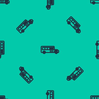 Mavi çizgi okul servisi simgesi yeşil arka planda pürüzsüz desen izole etti. Toplu taşıma sembolü. Vektör İllüstrasyonu