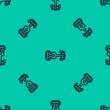 Mavi çizgi Formula yarış arabası ikonu yeşil arka planda izole edilmiş pürüzsüz desen. Vektör İllüstrasyonu