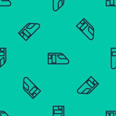 Mavi çizgi tren ikonu yeşil arka planda kusursuz desen izole etti. Toplu taşıma sembolü. Metro treni nakliyesi. Metro yeraltı. Vektör İllüstrasyonu