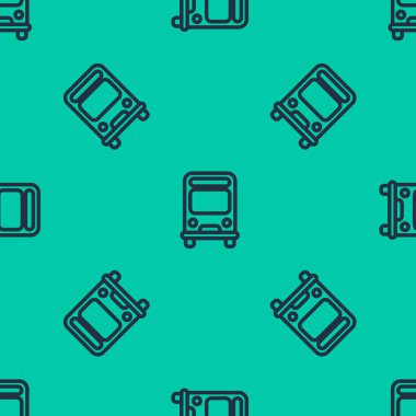 Mavi çizgi otobüs simgesi yeşil arkaplanda pürüzsüz desen izole etti. Ulaşım konsepti. Otobüs turu tabelası. Turizm ya da kamu aracı sembolü. Vektör İllüstrasyonu