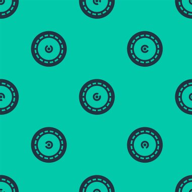 Mavi çizgi kumarhane rulet ikonu yeşil arka planda izole edilmiş kusursuz desen. Vektör İllüstrasyonu