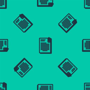 Mavi çizgi Dosya ve ataç simgesi yeşil arkaplanda izole edilmiş pürüzsüz desen. Kontrol listesi simgesi. İş konsepti. Vektör İllüstrasyonu