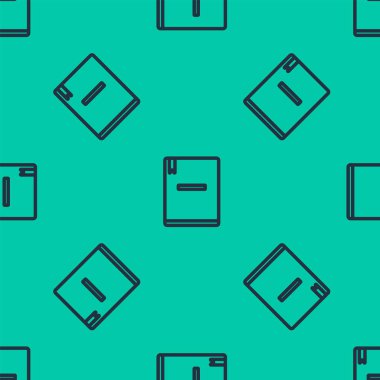 Mavi çizgi Not Defteri simgesi yeşil arkaplandaki kusursuz deseni izole etti. Spiral not defteri simgesi. Okul defteri. Yazı tahtası. Okul günlüğü. Vektör İllüstrasyonu