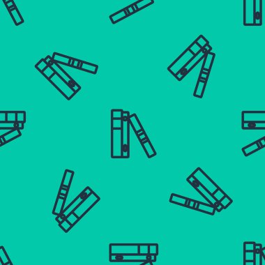 Kağıtları ve belgeleri içeren mavi çizgi ofis dosyaları yeşil arka planda izole edilmiş kusursuz desen. Ofis dosyaları. Dosya arşivleme işareti. Vektör İllüstrasyonu