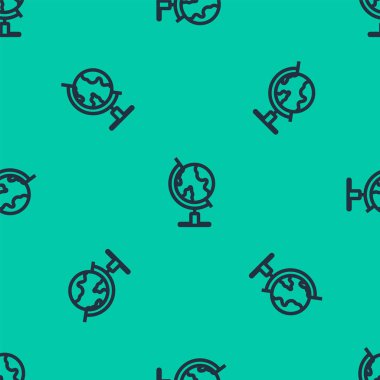 Mavi çizgi Dünya ikonu yeşil arka planda izole edilmiş pürüzsüz desen. Vektör İllüstrasyonu