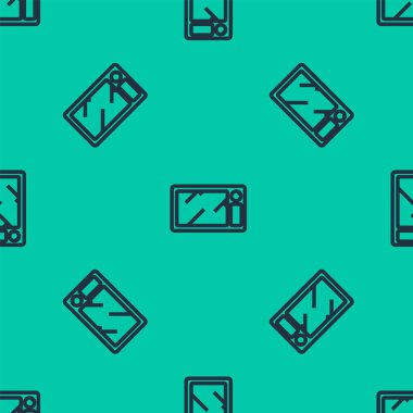 Mavi çizgi mikrodalga fırın ikonu yeşil arka planda izole edilmiş pürüzsüz desen. Ev aletleri simgesi. Vektör İllüstrasyonu