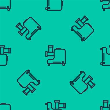 Mavi çizgi Mutfak Et Öğütücü ikonu yeşil arka planda izole edilmiş pürüzsüz desen. Vektör İllüstrasyonu