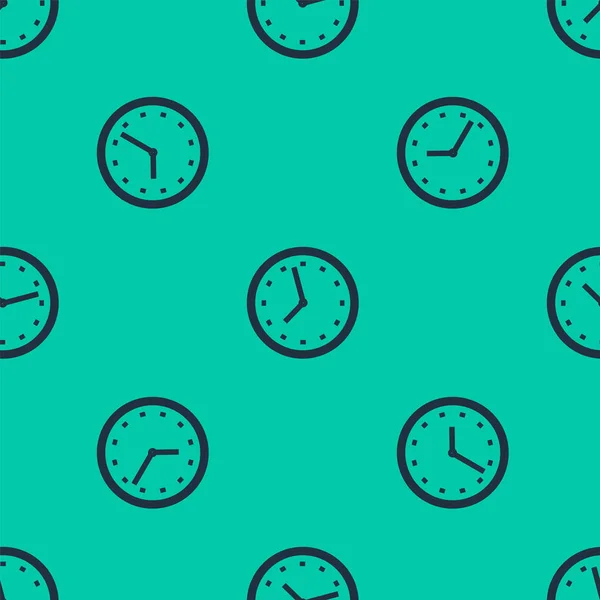 Mavi çizgi saat simgesi yeşil arkaplandaki kusursuz deseni izole etti. Zaman sembolü. Vektör İllüstrasyonu — Stok Vektör