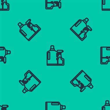 Mavi çizgi plastik şişeler sıvı çamaşır deterjanı, çamaşır suyu, bulaşık deterjanı ya da yeşil arka planda izole edilmiş başka bir temizlik maddesi ikonu için. Vektör İllüstrasyonu