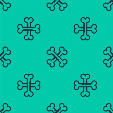 Mavi çizgi, yeşil arka planda izole edilmiş kemik simgesi. Besin sembolü. Mutlu Cadılar Bayramı Partisi. Vektör İllüstrasyonu